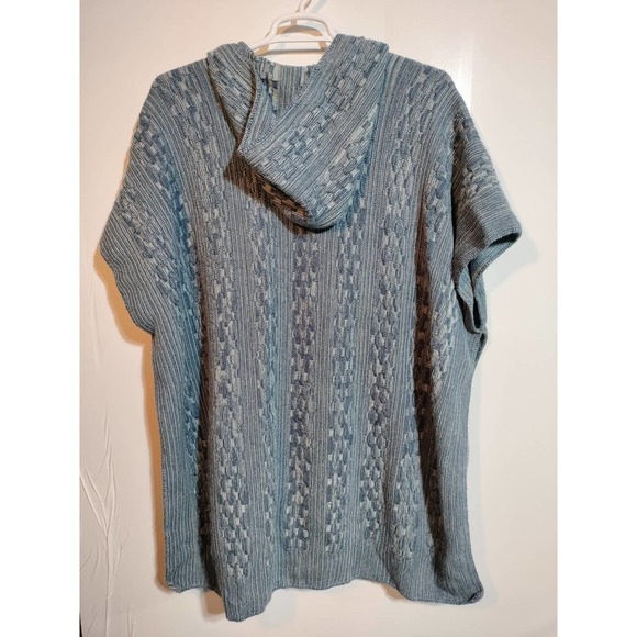 Cuddle Knit hooded Blue Knitted blanket smock poncho pullover Vintage - Picture 4 of 4